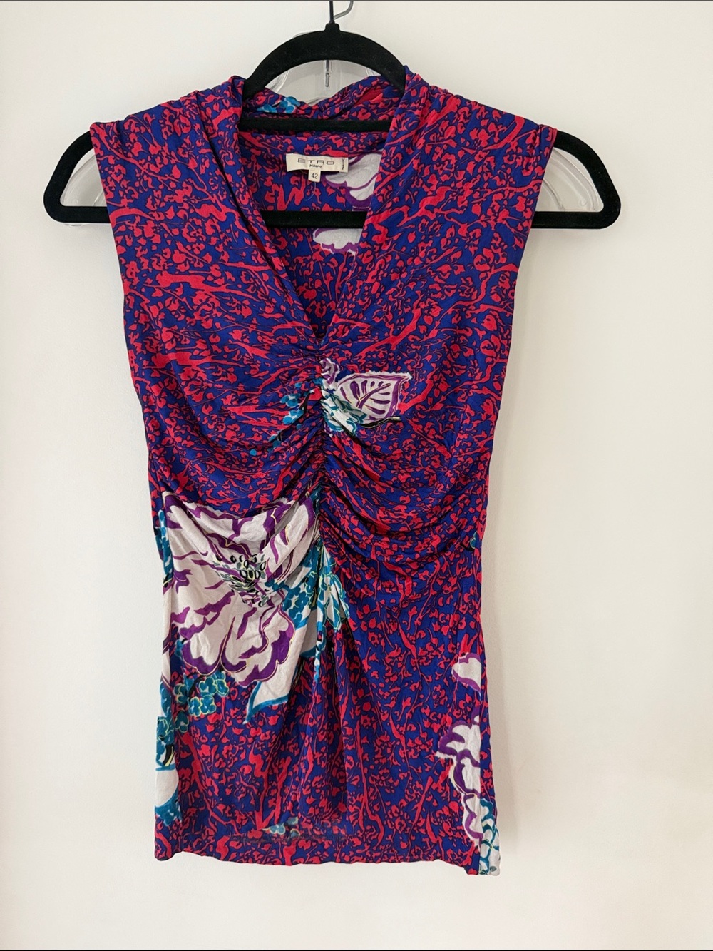 Vintage Etro Ruched V-Neck Top
